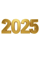 Isolated 3D Rendering of a Golden Number 2025 Future Metallic Design