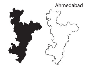 Minimal Ahmedabad city map silhouette vector, perfect for design, print, and digital projects. Simple black outline of Gujarat’s largest city