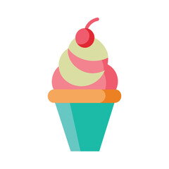 Cute cupcake with cherry topping flat vector illustration design asset