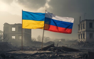 National flag of Russia and Ukraine