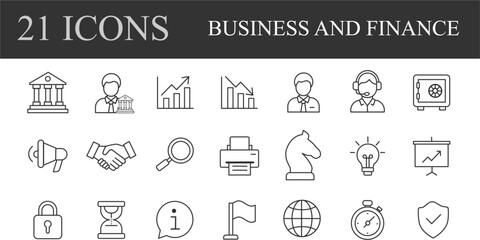 Business and finance icon set. Personal finance icon pack. Set of  outline icons related to personal finance. Linear icon collection. Editable stroke. Vector illustration