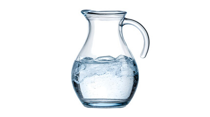 A clear glass carafe filled with fresh, pure water, isolated on Transparent Background.