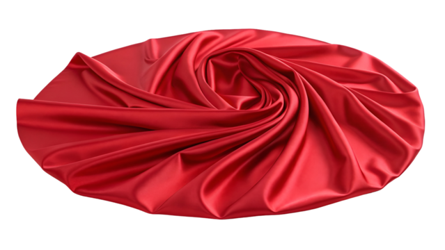 red silk scarf, red silk satin fabric flying isolated on transparent background