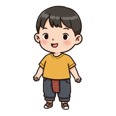 Fototapeta premium Illustration Of Happy Cartoon Boy In Yellow Shirt With Transparent Background