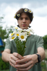 boy with flowers