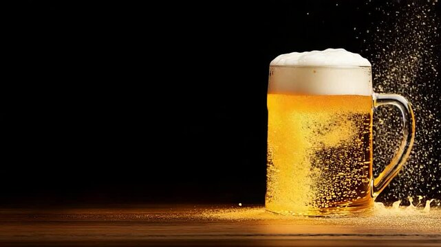 Refreshing Beer in Glass Mug on Wooden Table
