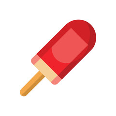 Minimalist design of a red popsicle with wooden stick on white background