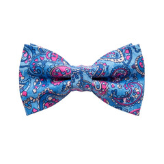 Isolated Blue and Pink Paisley Bow Tie Formal Fashion Accessory PNG