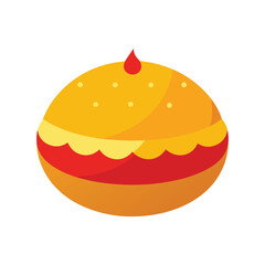 Cute cartoon styled pie illustration with red topping on white background