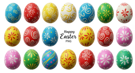 Isolated Decorated Easter Eggs With Ornate Spring Pattern Transparent PNG