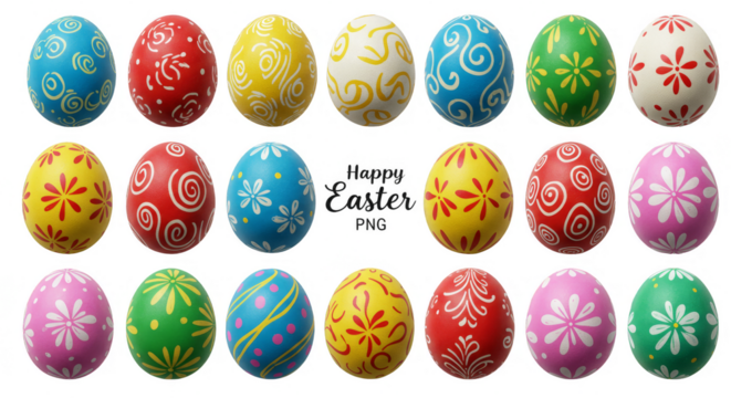 Isolated Decorated Easter Eggs With Ornate Spring Pattern Transparent PNG