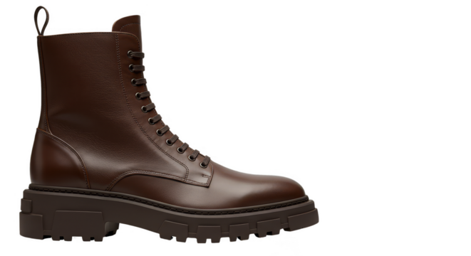 Isolated Brown Leather Boot with Laces Fashionable Footwear Style
