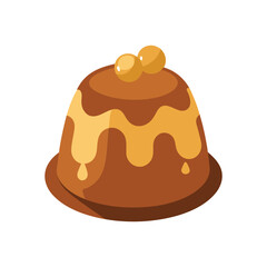 Delicious caramel pudding with two candied fruits sweet treat vector illustration