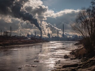 Fototapeta premium Industrial pollution over a river