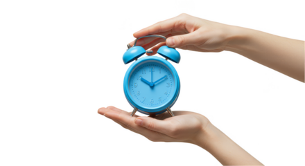 Isolated Clock Held Delicately By Two Hands Against Transparent Backdrop