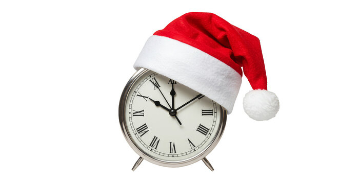 Isolated Clock with Santa Hat Celebrating Christmas and New Year - Powered by Adobe