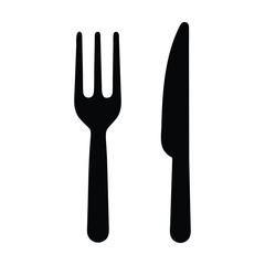 Knife and Fork Silhouette Icon &ndash; Black Dining Utensils Symbol on White Background