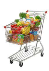 Illustration of Shopping Cart Filled with Groceries on Transparent Background