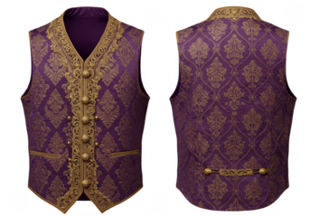 Isolated Garment of Gold Pattern on a Purple Vest Transparent PNG