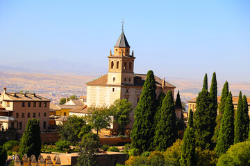 View of the Church of Saint Mary of the Incarnation-Alhambra in the Spanish city of Granada, Andalusia, Spain  