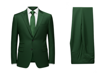 Isolated Green Formal Suit with Tie and Trousers on Transparent Background