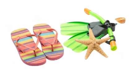 Isolated Flip Flops Snorkel and Starfish Summer Vacation Accessory Background