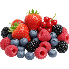 Isolated Fresh Berries Fruit Strawberry Raspberry and Blueberries Pile