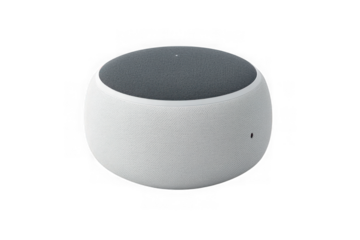 Stock photo of white smart home device, voice assistant speaker, modern technology, electronic gadget isolated on transparent background