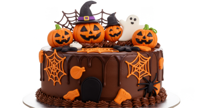 Isolated Halloween Cake Featuring Pumpkins Ghost Spider Web Decorations