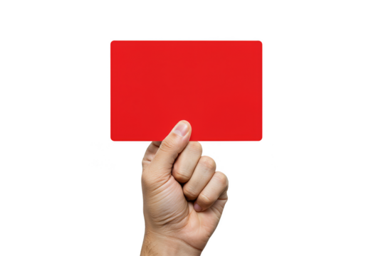 Isolated Hand Holding Red Card on Transparent Background for Alert Sign