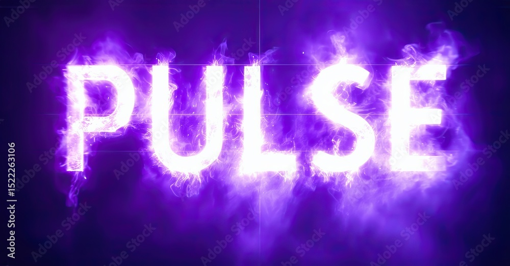 Aufkleber Bright purple text spells PULSE. Smoke effects surround letters, creating dynamic visual impact. Dark background enhances luminosity.