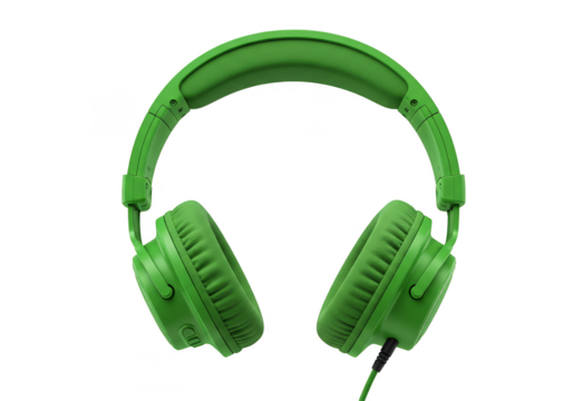 Isolated Green Headphones Audio Music Device on Transparent Background