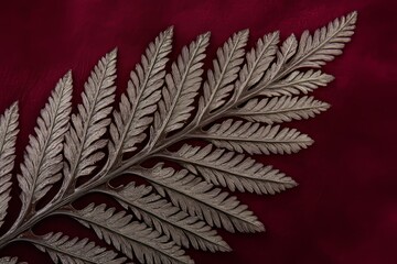Detailed close-up of a metallic fern leaf.