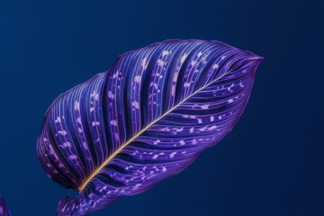 Close-up of a vibrant purple leaf against a deep blue background.