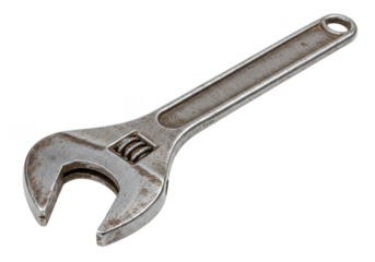 Isolated Illustration of Silver Adjustable Wrench Tool on Transparent Background