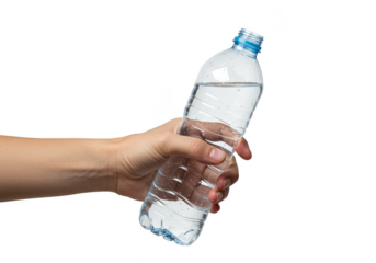 Isolated Hand Holding Plastic Water Bottle in Transparent Background