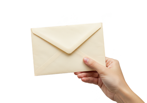 Isolated Hand Holding Envelope Paper with Transparency Background