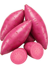 Isolated Heap of Fresh Purple Sweet Potatoes Transparent Background