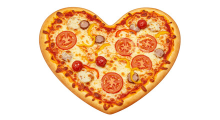 Isolated Heart Shaped Pizza with Tomato Pepperoni Cheese on Transparent