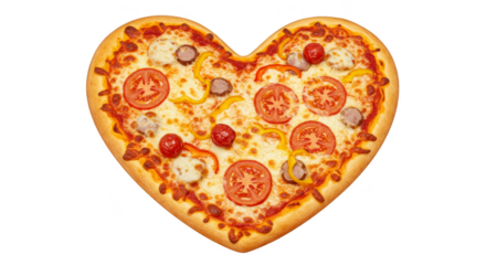 Isolated Heart Shaped Pizza with Tomato Pepperoni Cheese on Transparent