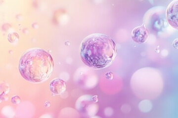 Abstract image of floating, iridescent bubbles against a soft, pastel background.