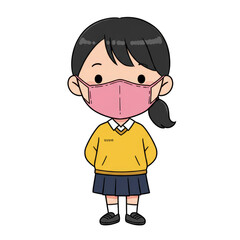 Fototapeta premium Illustration of Young School Girl Wearing Pink Mask in Full Body