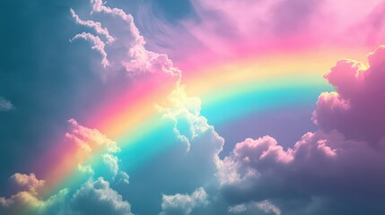 A Vivid and Stunning Rainbow Arching Across a Cloudy Sky Bathed in Soft Pastel Colors, Perfect for Nature, Weather, and Scenic Imagery