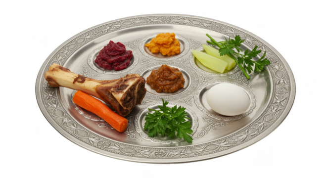 Isolated Passover Seder Plate with Traditional Food and Transparent Background