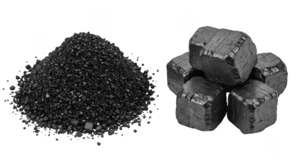 Isolated Pile of Black Coal and Lump of Anthracite on Transparent Background