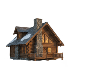 Isolated Illustration of Winter Cabin Covered In Snow On Transparent Background