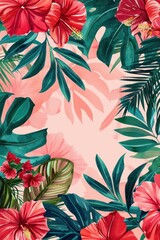 Vibrant tropical floral design celebrating international day of the tropics. Vertical banner. Copy space. Summer background with hibiscus. Travel, vacation concept. Flat illustration