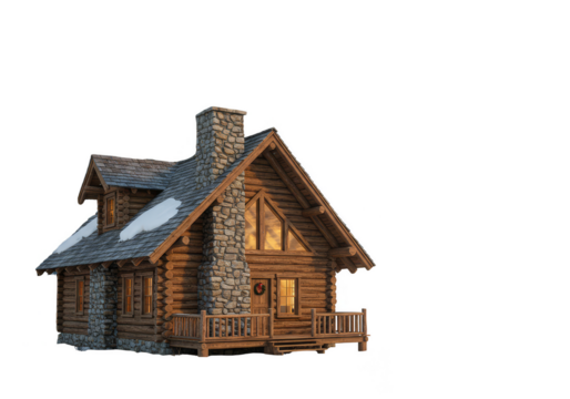 Isolated Illustration of Winter Cabin Covered In Snow On Transparent Background - Powered by Adobe