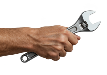 Isolated Image Of A Hand Holding A Silver Adjustable Wrench Tool