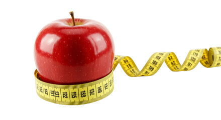 Isolated Image of Red Apple and Measuring Tape On Transparent Background